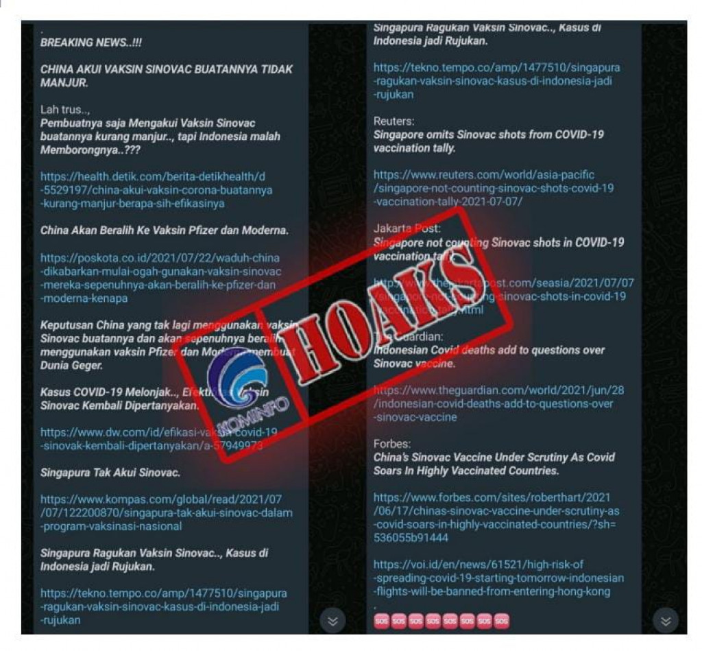 [HOAKS] Vaksin Sinovac Buatan China Tidak Manjur